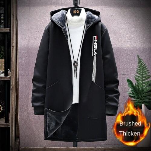 2020 Autumn Winter Mens Thick Warm Plush Lining Trench Coat Long Plus Size Outwear Loose K5
