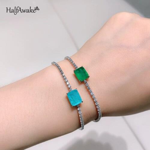 Paraiba Emerald Gemstone Charm Tennis Bracelet for Women Sterling Silver 925 Woman Zircon Bangles 2021 Trend Jewelry Girl Gift