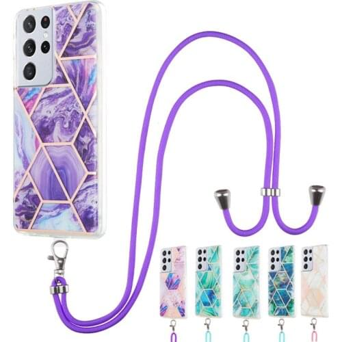 Neck Strap Lanyard TPU Luxury Marble Case For Samsung Galaxy A51 A71 A50 A30S A21S A02S A12 A32 A42 A52 A72 A31 S21 Ultra S20 FE