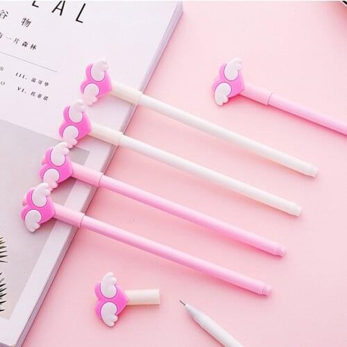 Cute Pink Love Heart Wings Gel Pens Girl Kawaii Stationery Gift School Learning Signature Tool Supplies 1 Pcs