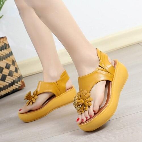 Women Flat Platform Sandals 2020 Summer Genuine Leather Handmade Shoes Women Summer Sandals Slip on Ladies Shoes Sandal