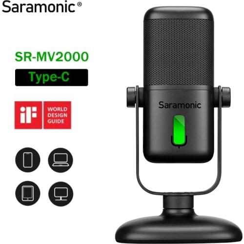 Saramonic SR-MV2000 Cardioid Microphone Studio-class USB C microphone For Smartphones Laptop Tablets Gamers Podcasters Recording