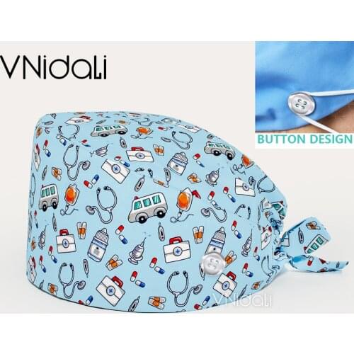 Unisex printing With buttons cap lab pet shop surgicals hat scrub cap nursing hats nurse accessories Inner sports towel cap