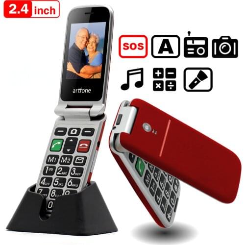 Artfone CF241A Flip Big Button Mobile Phone Senior Phone with Charging Cradle and 2.4" Large Screen for Elderly(2G)
