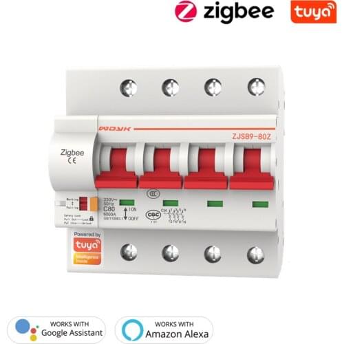 Tuya Zigbee 1-4 Pole 32A/50A/63A/80A 220V Type Mini Circuit Breaker Compatible Alexa Echo Google Assistant APP Remote Control