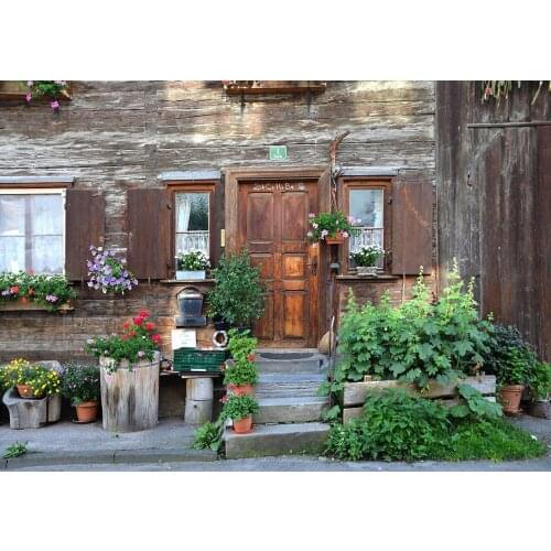 Retro Wooden Wall Door Potted Vinyl Backdrops for Photography Photo Studio Background for Children Lovers Portrait Photoshoot