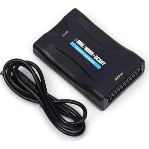 Video Audio Upscale Converter 1080P HDMI-Compatible To SCART AV Adapter HD Receiver For TV DVD (Black)