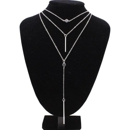 Fashion Alloy metal bar Pendant 3 Layers Chain Necklace Tassel Chunky Women statement Choker Tassel Necklaces Women Jewelry