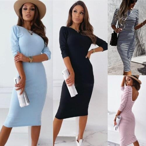 Autumn Dress Women Backless Pencil Dresses Long Sleeve Striped Print Slim Hips Dress For Woman Vestido De Mujer Y2K Robe Femme