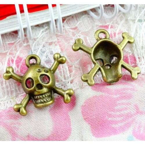 100Pcs 17*15MM Antique bronze Fashion Jewelry skull skeleton bone Charms Pendants DIY Fit Bracelets Necklace