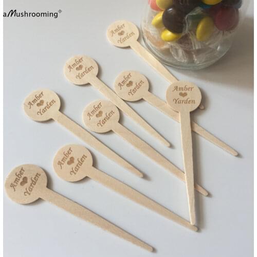 100pcs Wood Cupcake Toppers Custom Engraved Wedding Sticks with Bride and Groom Names Bridal Shower Cake Decorations Party Signs