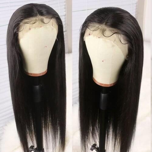 26" Soft Silky Straight Black Color Synthetic Hair Lace Front Wigs with Baby Hair Glueless Lace Wigs with Pre Plucked For Women
