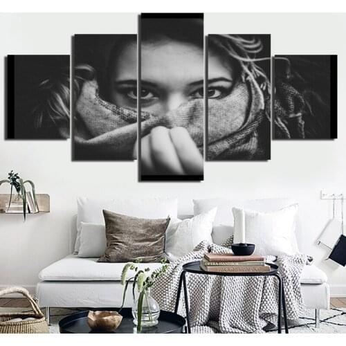5 Pieces Of Beautiful Eyes Lady Face Close-up Posters Canvas Printing Black Wall Posters Modern Living Room Decoration