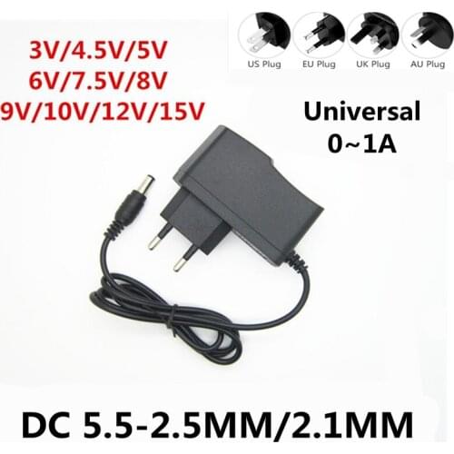 AC 100-240V DC 3V 4.5V 5V 6V 7.5V 8V 9V 10V 12V 15V 1A Adapter Power Supply Charger for LED Light Strip Lamp CCTV Camera Router