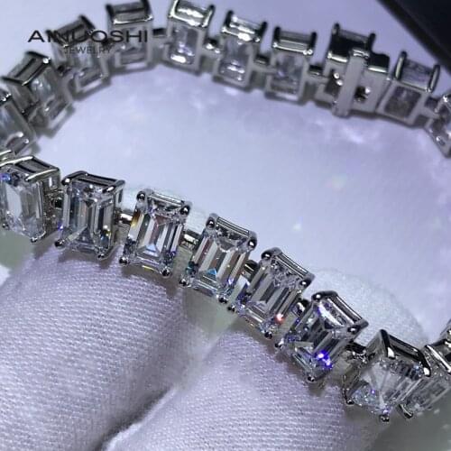 AINUOSHI 925 Sterling Silver 5x7mm Emerald Cut Brilliant Simulated SONA Diamond Full Eternity Bracelet