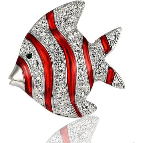 12pcs/lot Wholesale cheap Price Crystal Fish Brooches For Women Men Jewelry Christmas Hijab Accessories Womens Broches Pins