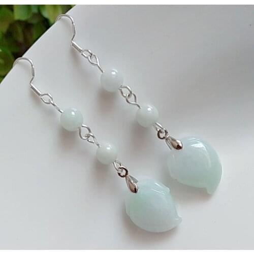 925 Silver Natural Emerald Peach Earrings Beads Original DIY By Hand Accessories Green Bead Women Luck Gifts Stone Jewelry