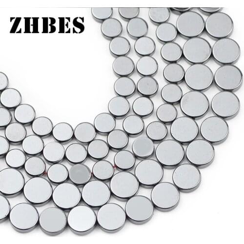 ZHBES Natural Stone COINS Black Hematite Bead 6/8MM Spacers Flat Round Loose beads For DIY Jewelry Making Bracelet Accessories