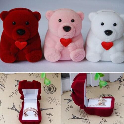 1 Piece Bear-Shaped Tail Lovely Ring Box Velvet Bear Engagement Necklace Ring Bracelet Jewelry Display Gift Box Holder