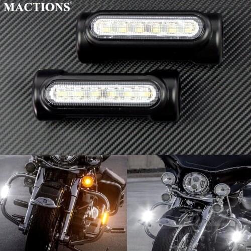 Black Motorcycle Highway Bar Switchback Turn Signal Driving Light White Amber LED Lamp For Harley Touring Road King For Victory