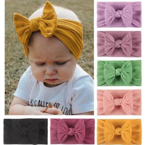 Baby Headband Elastic Braid Nylon Bow Headbands Hair Accessories No Hurt Baby Knit Solid Wide Nylon Super Soft Headband Turban