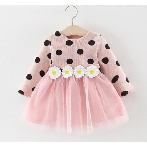 Kids Dresses for Girls Autumn Winter New Lovely Daisy Dress for Girls Baby Clothes Toddler Girl Long Sleeve Mesh Patchwork Dress