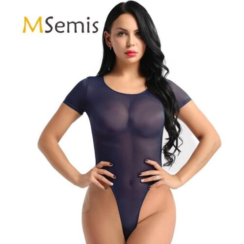 Womens Sheer Lingerie Swimsuit Transparent Teddy Bodysuit See Through Swimsuit Bikini Thongs Swimwear One Piece Bathing Suit