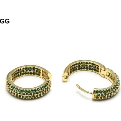 GuaiGuai Jewelry 24mm Circle Hoop Gold Filled With Rainbow Green CZ Charm Bohemia Bohe Earrings Cute For Women