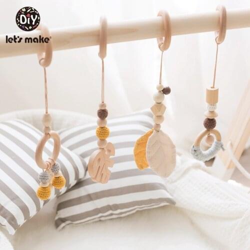 LetS Make Wooden Baby Rattle Teething Teether Set Chew Toys Silicone Beads Pram Chain Newborn Stroller Accessories Chains Toy