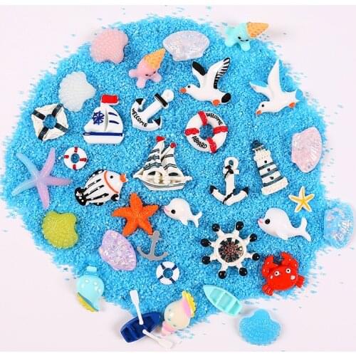 10PC/set Marine Series Boat Shell Paddle Fish Seagull Flat back Resin Cabochons DIY Kawaii Flatback For DIY Center Accessories