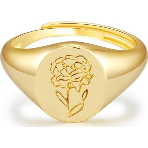 Handcrafted Engraved Flower Signet Ring For Women Fashion Jewelry Adjustable Anel Masculino Gold Roses Rings Wedding Gift