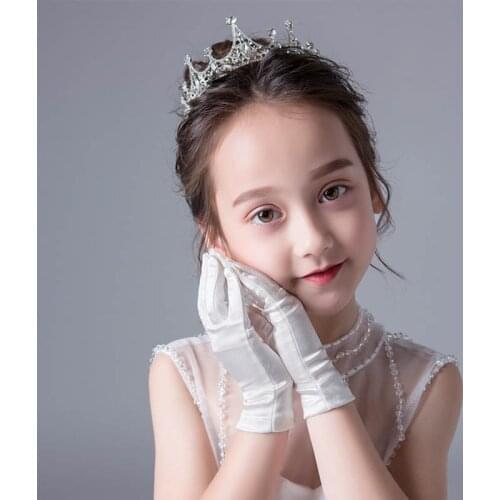 Short Satin Gloves For Children Ivory Wedding Gloves Flower Girls Dress Gloves For Birthday Party Stage Performance