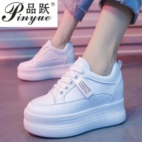 2019 Hidden Heels Women Platform Wedge Sneakers Ladies Leather White Shoes Female Krasovki Tenis Feminino Casual 8cm Heel