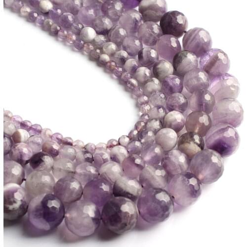 Natural Faceted Flower Purple Crystal Amethys Stone Round Beads For Jewelry Making DIY Bracelet Necklace 4 6 8 10 12mm 15 Inches