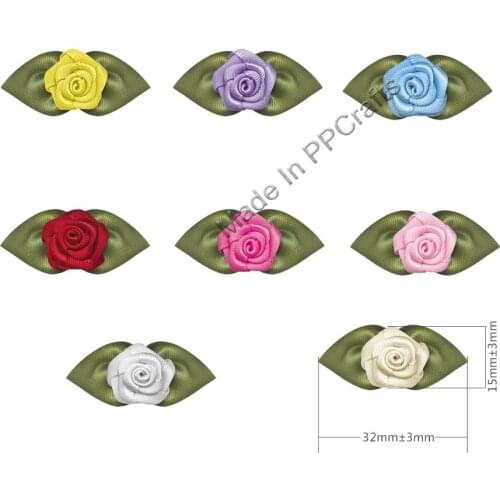 32 x15 MM Satin/Organza Ribbon Rose Foliage Flower For Packing Cloth Hairbow DIY Crafts 200pcs Free Shipping