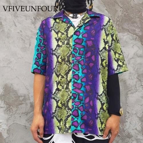 VFIVE UNFOUR Summer Shirts Streetwear Hip Hop Leopard Snakeskin Python Print Short Sleeve Beach Oversized Button Tops Blouse