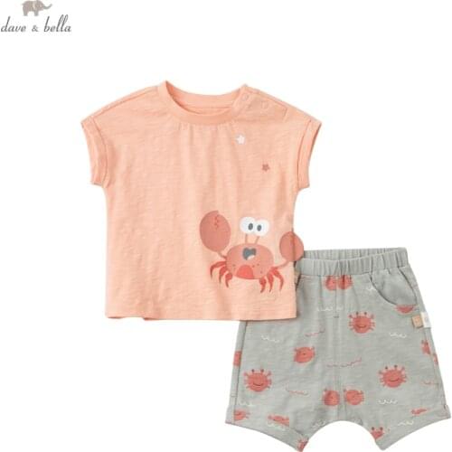 DBX17902 dave bella baby boys summer casual cartoon print clothing sets kids boy fashion sleeveless sets children 2 pcs suit