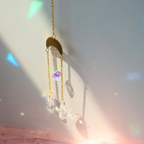 Moon Sun Catcher,Moon and Hoops+ Rainbow Crystal,Crystal Hanging,Car Prism,Crystal ,Rearview Mirror Decor, Rainbows