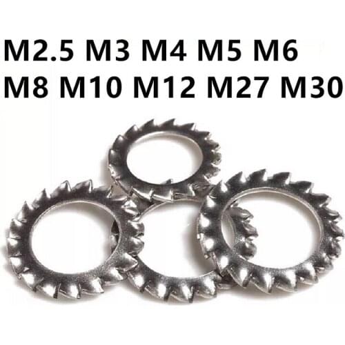 M2.5M3M4M5M6M8M10M12M27M30 DIN6798A 304 Stainless Steel Washers External Toothed Gasket Serrated Lock Washer