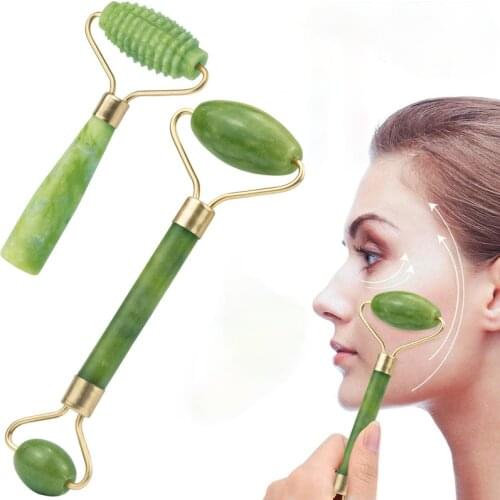 Facial Massage Roller for Face Natural Jade Stone Facial Skin Care Tools Anti Wrinkles Green Roller Face Neck Body Massager