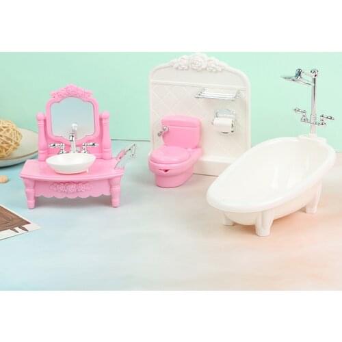 Doll Simulation Bathtub Wash Basin Toilet Matching Model Children Girl Toys Bathroom Furniture Bathroom Children Toys