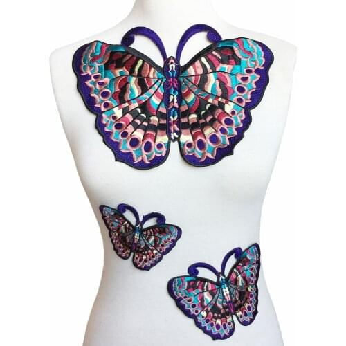 Set Of 3 Butterfly Embroidered Patch Insect Embroidery Applique Butterflies Sew On Patches For Clothing Bags Parches AC1046
