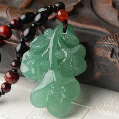 NATURAL MYANMAR JADE HAND-CARVED GREEN JADE PENDANT NECKLACE WOMEN MORNING GLORY NECKLACES PENDANTS JADEITE JADE JEWELRY