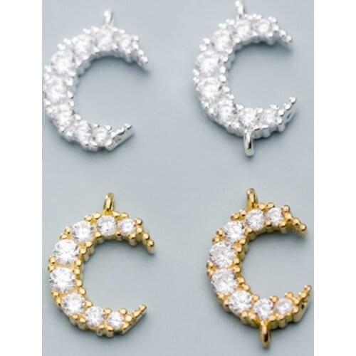 925 Sterling Silver AAA Zircon Paved Moon Connector Charms Pretty Bracelets S925 Silver Pendant DIY Classy Jewelry Findings
