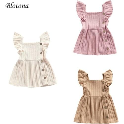 Blotona Baby Girls Casual Princess Dress, Solid Color Square Collar Fly Sleeve Single breasted Decor Summer Dresses, 3-24Months