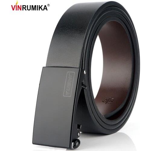 Business Mens High Quality Split Leather Belts Black Quick Convenient Automatic Unlock Zinc Alloy Buckle Casual Man Coffee Belt