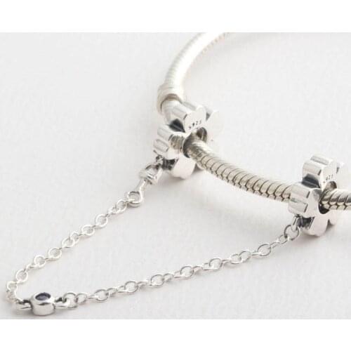 S925 Silver DIY Jewelry Flower Safety Chain Charm fit Lady Bracelets & Bangles Girl Gift