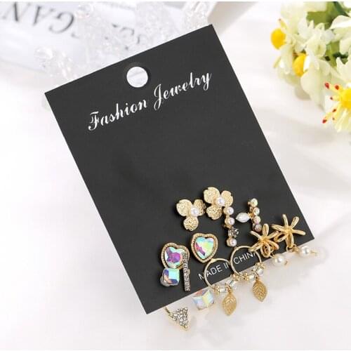 Earring 2020 Trendy Golden Leaf Geometric Triangle Circle Statement Heart Earrings for Women Fashion Pearl Earrings set Small