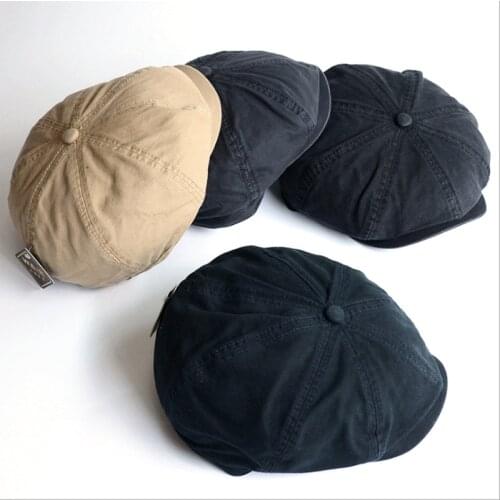 Short Brim Solid Color Men Newsboy Hat Spring Summer Outdoor Vintage Elasticity Adult Korean Version Beret Painter Hat