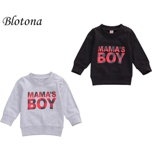 Blotona Toddler Baby Boys Long Sleeve Sweatshirt Round Neck Letter Printed Casual Pullover Shirt Tops 0-3Y